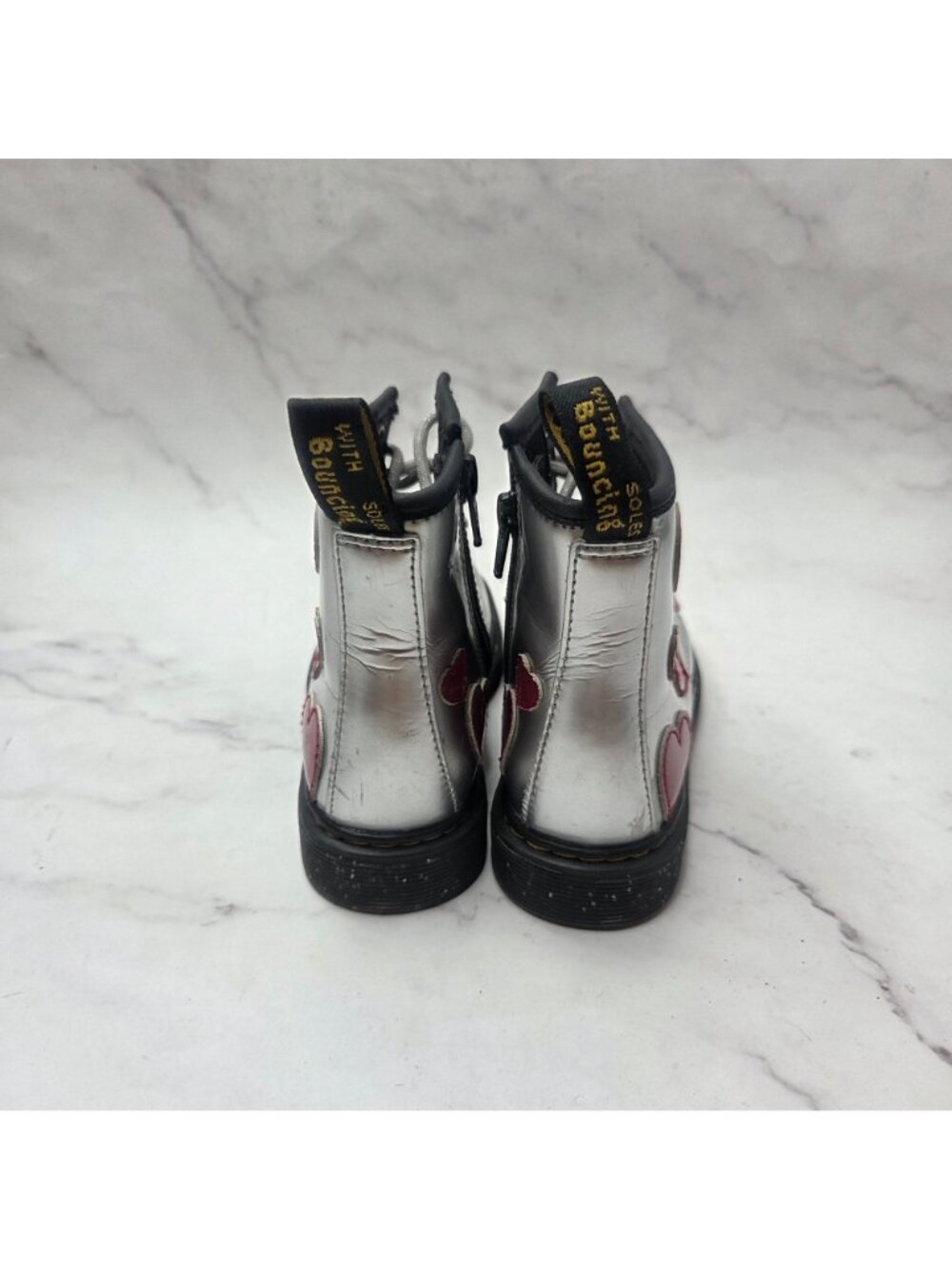 Dr. Martens 1460J Heart Silver Heart Boots Booties Leather Girls Size 11 - Picture 4 of 8